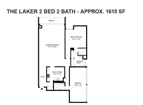 Floor plan for 2 beds, 2 baths, 1651 sqft